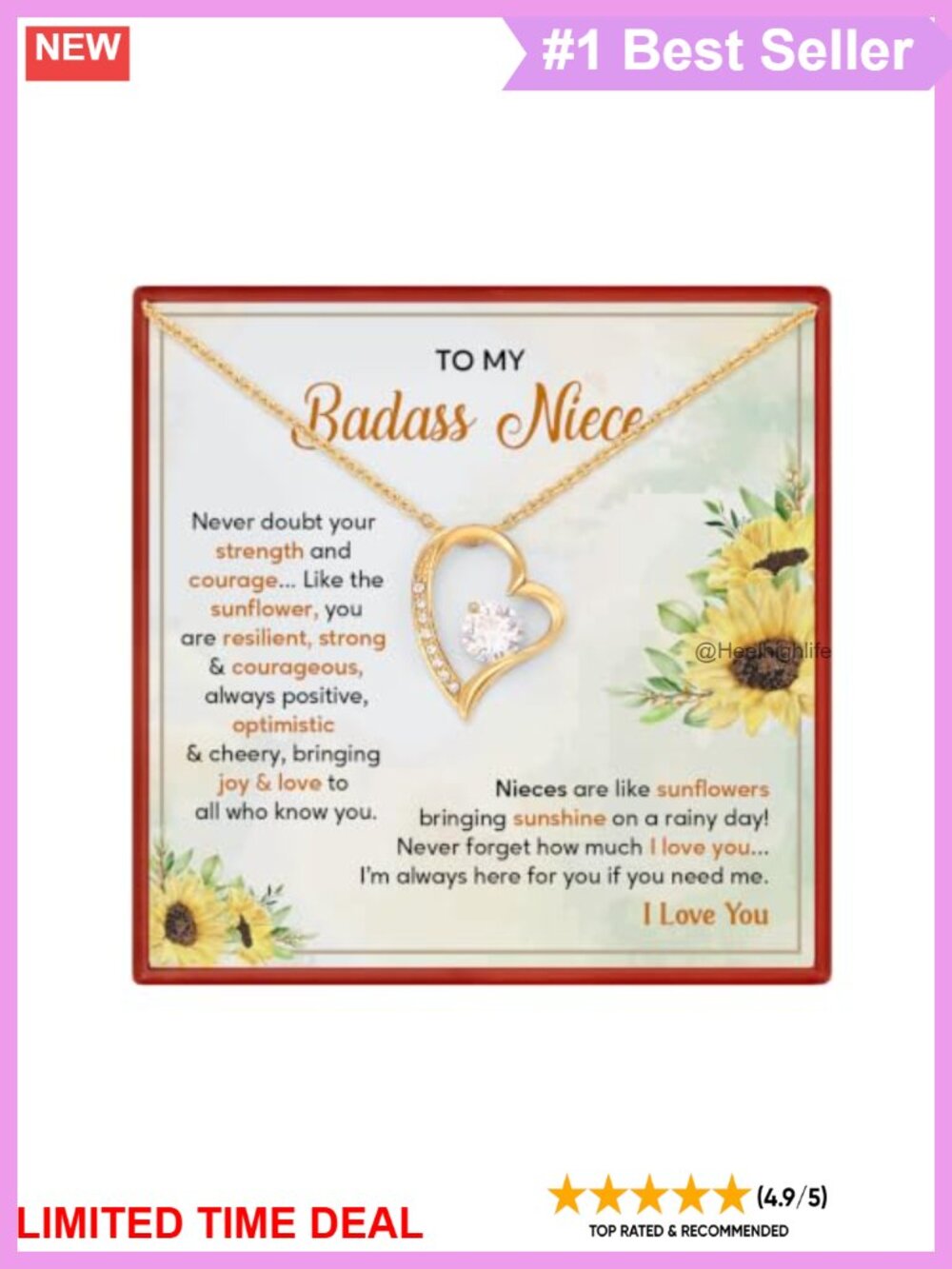 Heart Pendant Necklace Aunt to Niece Gift with Message Card